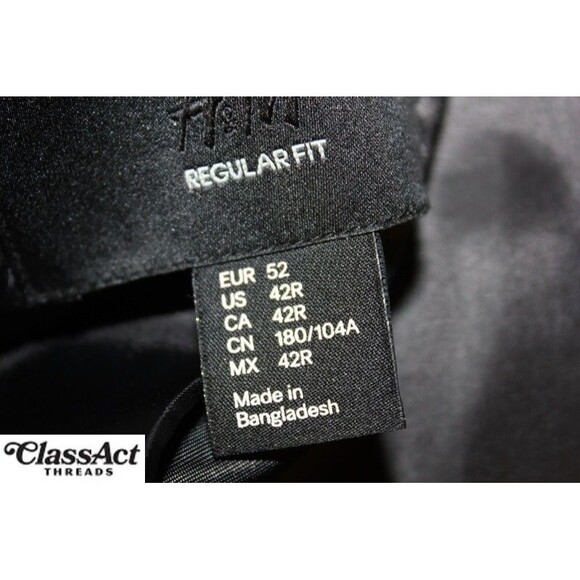 H&M 2 Piece Suit Mens Regular Fit Gray Polyester Blend 42R Flat Fronts 36" Waist - Picture 9 of 10